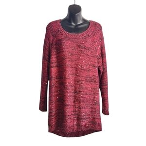 Relativity Women's Red Black Sequined Round Neck Sweater Size 1X